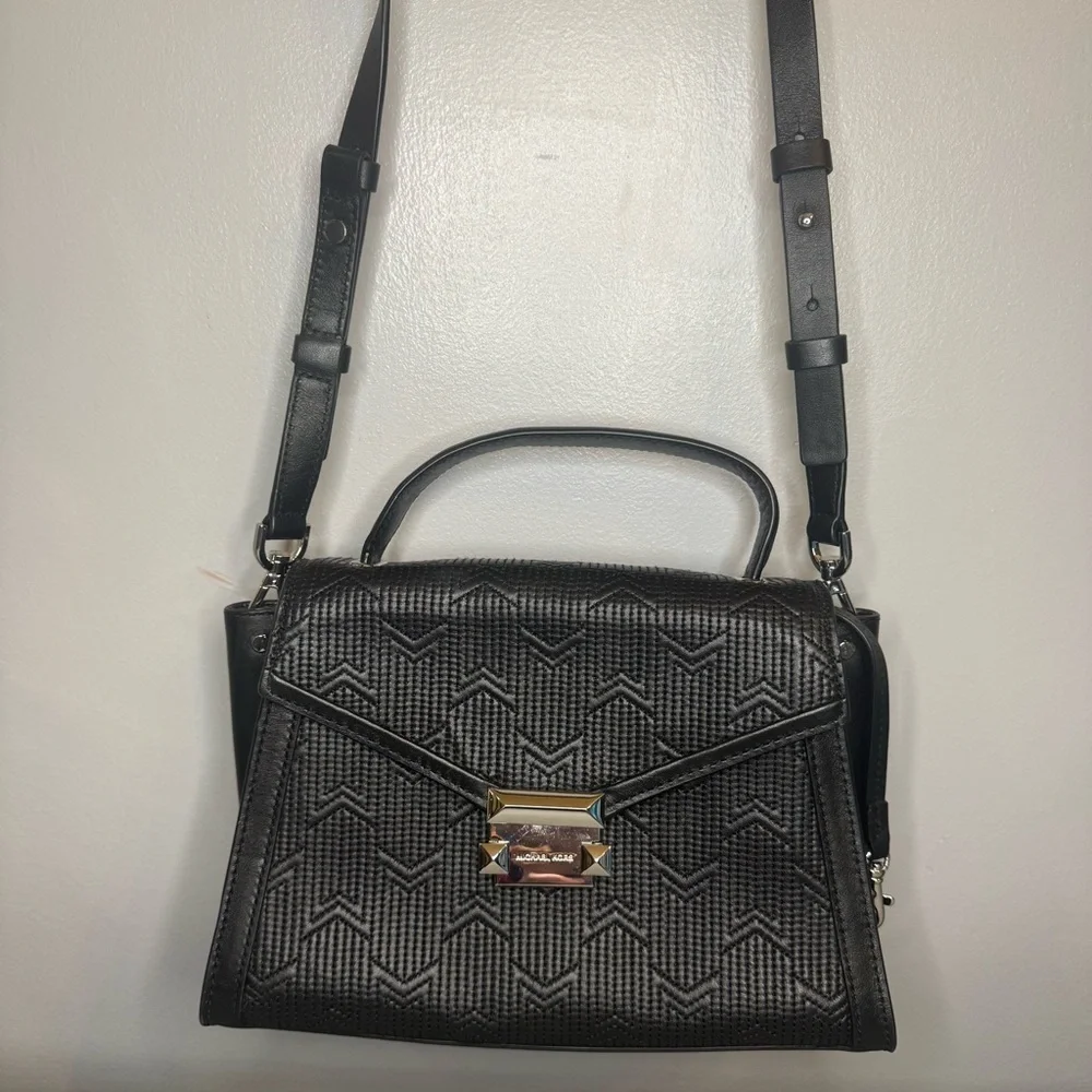 Michael Kors Whitney Medium Quilted Top Handle Satchel Black / Silver